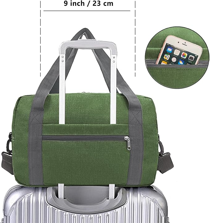 15 Inch Small Carry On Bags for Airplanes Spirit Airlines Personal Item Bag Underseat Foldable Travel Duffle Gym Bags for Women Men(20L,Green)