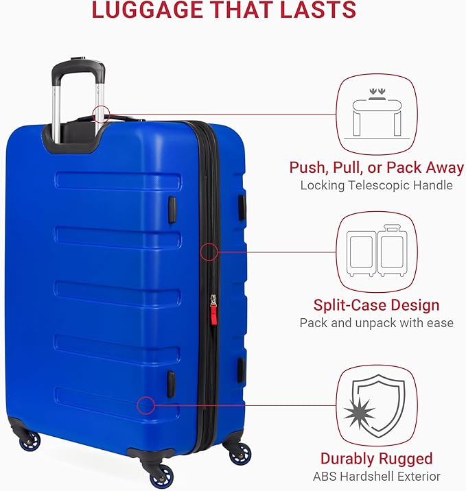 SwissGear 7366 Hardside Expandable Luggage with Spinner Wheels, Cobalt, Checked-Large 27-Inch