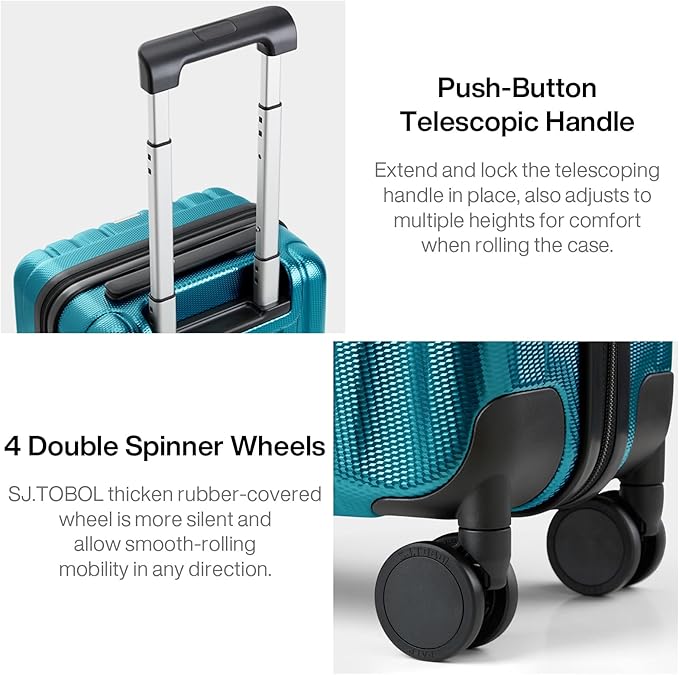 Hanke 14 Inch Underseat Carry On Luggage with Wheels Hard Shell Suitcases Carry On Bag Lightweight Small Mini Suitcase Tsa Luggage for Travel. Caribbean Blue.