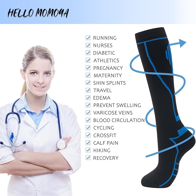 Compression Socks for Women Men Circulation Knee High 8 Pairs for Nurses, Running, Travel, Athletic
