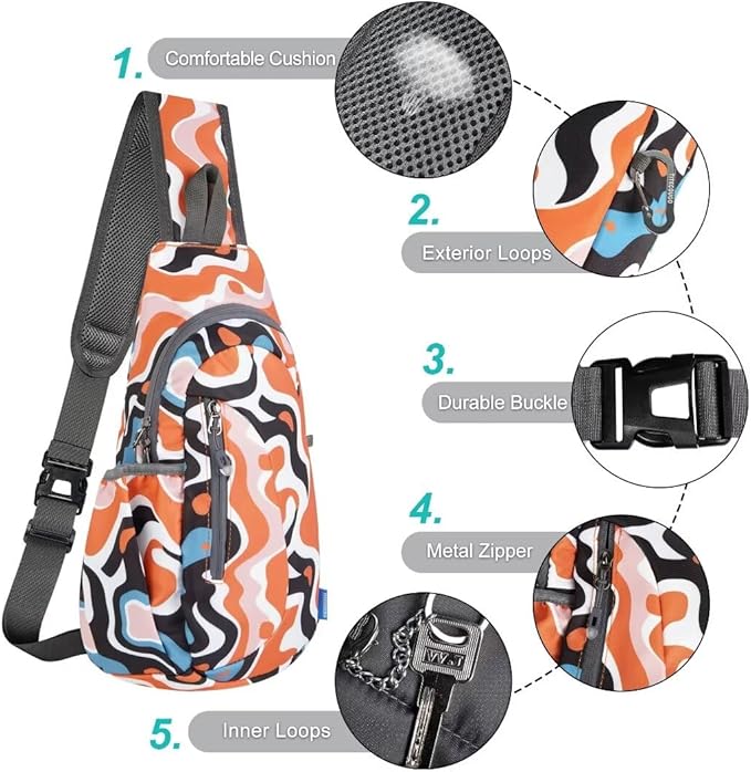 TITECOUGO Small Sling Bag, Lightweight Crossbody Backpack for Men Women, Shoulder Bag for Sports and Outdoor