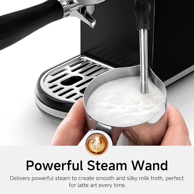 HIBREW H10B - 51mm Espresso Machine - Temperature & Cup Volume Adjustable at will - With Intelligent Display Screen & Pressure Gauge - Stainless Steel Body (Black)