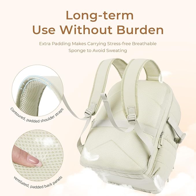 CLUCI 17.3 Inch Laptop Backpack for Women, Anti Theft Travel Backpack, Puffer Quilted Work Backpack, Water Resistant College Bookbag, Carry on backpack with RFID (Beige)
