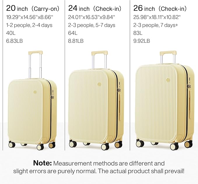 mixi 24 Inch Checked Luggage PC Hardshell Suitcases with Wheels for Travel Woman Men, Lark Yellow