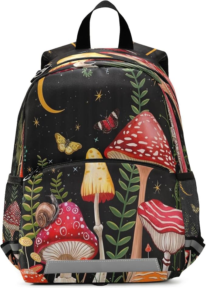 Moon Mushroom Toddler Backpack Boys Girls Kids Preschool Bookbag School Children Bag with Leash Travel Casual Daypack Kindergarten Elementary Schoolbag for Nursery Junior Primary Students