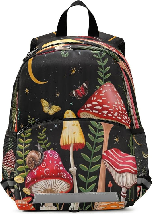 Moon Mushroom Toddler Backpack Boys Girls Kids Preschool Bookbag School Children Bag with Leash Travel Casual Daypack Kindergarten Elementary Schoolbag for Nursery Junior Primary Students