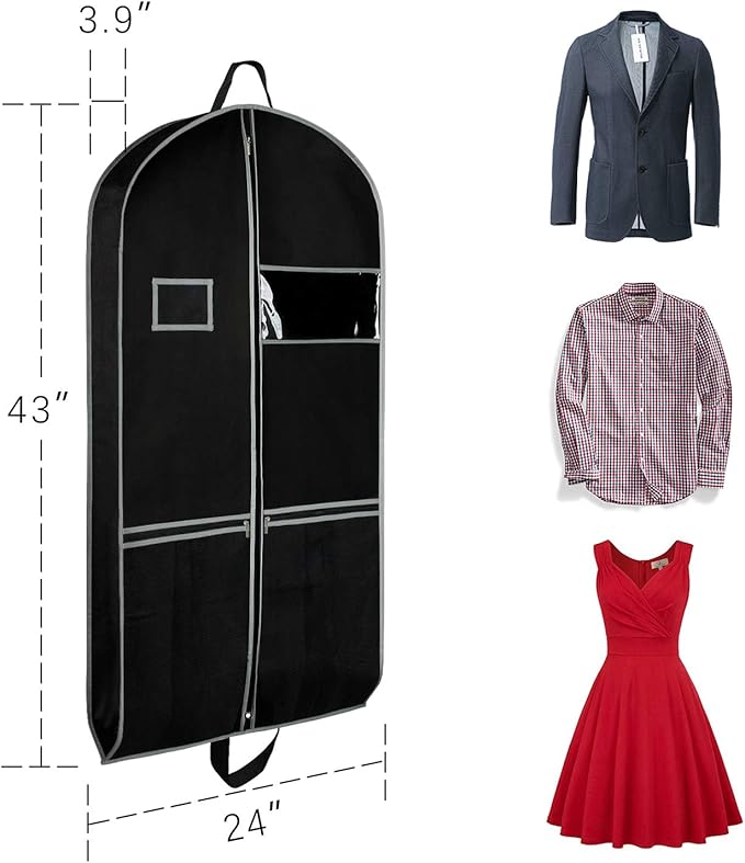Zilink Garment Bags Suit Bag for Travel and Storage 43 inches Gusseted Suit Cover Protector for Closet with 2 Large Pockets and 2 Carry Handles for Suit Coat, Dress, Set of 2