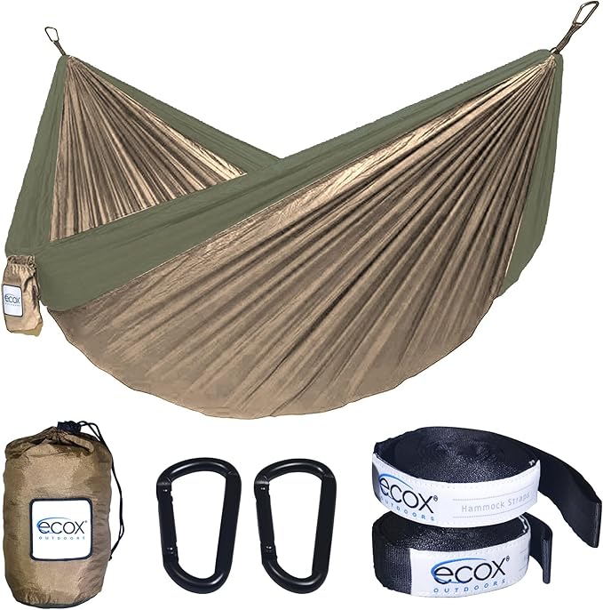 Outdoors Parachute Hammock Single with 2 Tree Straps, Portable Lightweight Nylon Comfortable for Backpacking, Camping, Travel, Beach, Backyard, Patio, Hiking