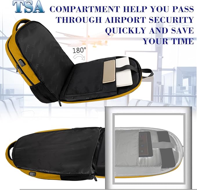 College Backpack, Extra Large TSA Friendly Carry On 17.3 Inch Laptop Backpack with USB Charging Port, Anti Theft Flight Approved Business Work Travel Computer Backpack Bagfor Women Men, Yellow