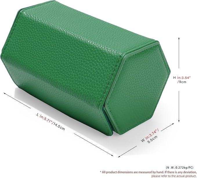 Oirlv Luxury Hexagonal Leather Watch Travel Case Watch Organizer Case for Men Portable Jewelry Storage Roll Organizer(2-Slot,Green)