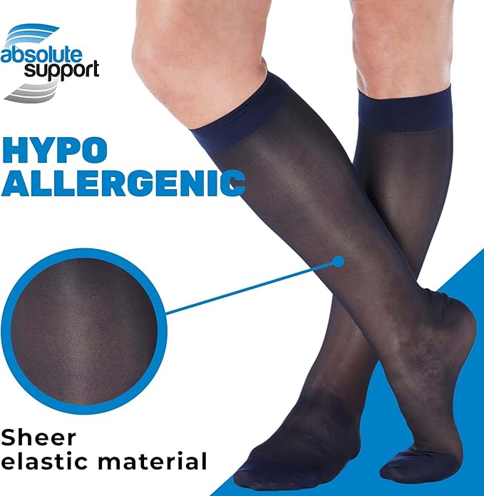 (3 Pairs - Closed Toe) Made in USA - Compression Stockings for Women 15-20mmHg - Sheer Compression Socks for Edema, Pregnancy, Diabetic, Post Surgery Recovery - Navy, Small - A101NV1-3