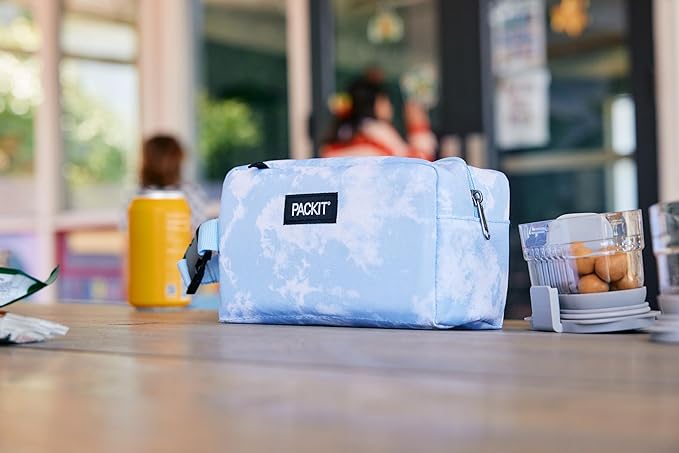 PackIt Freezable Snack Box, Sweet Strawberry, Built with ECOFREEZE Technology, Collapsible, Zip Closure with Buckle Handle, Designed For Work Snacks, Fresh Snacks On the Go, Adults, and All Ages