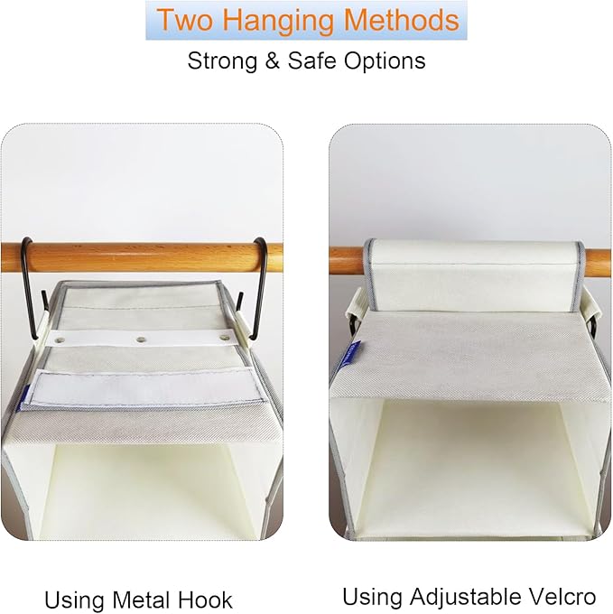 2 Pack Large-Sized Hanging Shoe Organizer 8-Shelf, Hanging Closet Organizer with 8 Side Pockets, Wider Hanging Shelves for Storage Shoes Clothes 9" W × 11.8" D× 48" H, Beige.