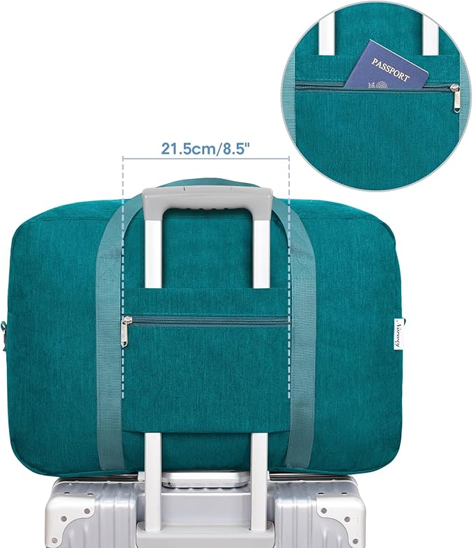 Carry on luaggage 22x14x9 Airlines Approved Foldable Carry on Bag Travel Duffel Packable Duffle Overnight for Women and Men 40L (Teal)