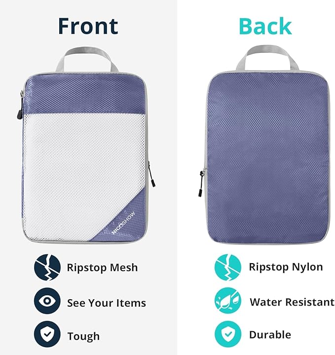 Compression Packing Cubes 6 Set, Compressible Space-Saving Packing Cubes for Travel - Compression Bags, Luggage Organizer, Travel Essentials for Women, Bluish Purple