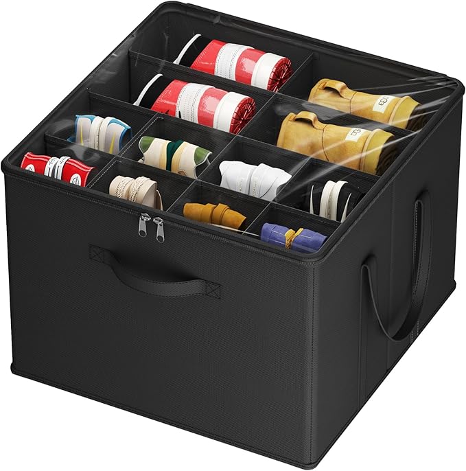 Lifewit Shoe Storage Organizer for Closet, Fits 12-16 Pairs, Large Shoe Box Storage Containers with Clear Cover and Reinforced Handles, Foldable Storage Bins Fit for Boots Heels Sneakers, 1 Pack Black