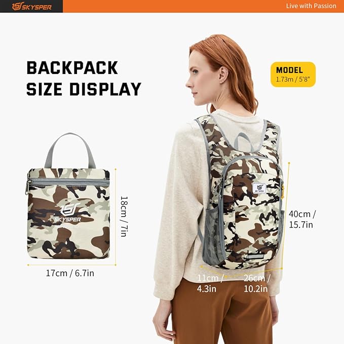 SKYSPER Small Daypack 10L Hiking Backpack Packable Lightweight Travel Day Pack for Women Men