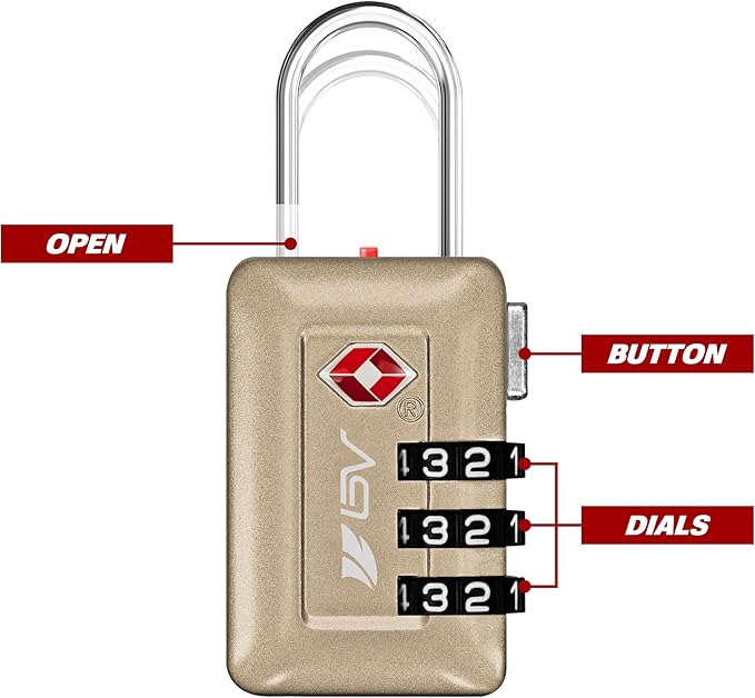 BV TSA Accepted Luggage Travel Lock, Set-Your-Own Combination Lock for School Gym Locker, Luggage Suitcase Baggage Locks, Filing Cabinets, Toolbox, Case (Champagne Gold, 2 Pack)