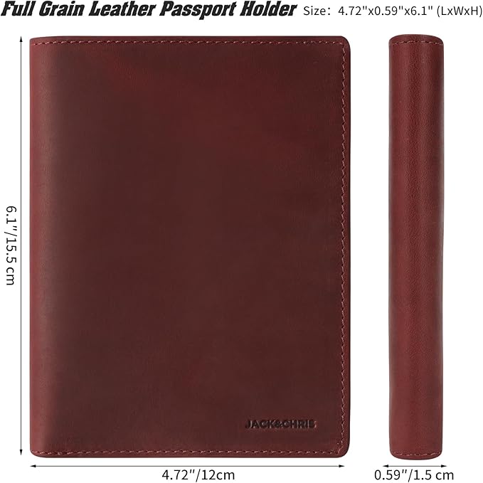 Jack&Chris Leather Passport Holder RFID Blocking Passport Travel Wallet Cover Case for Men Women Brown JC17