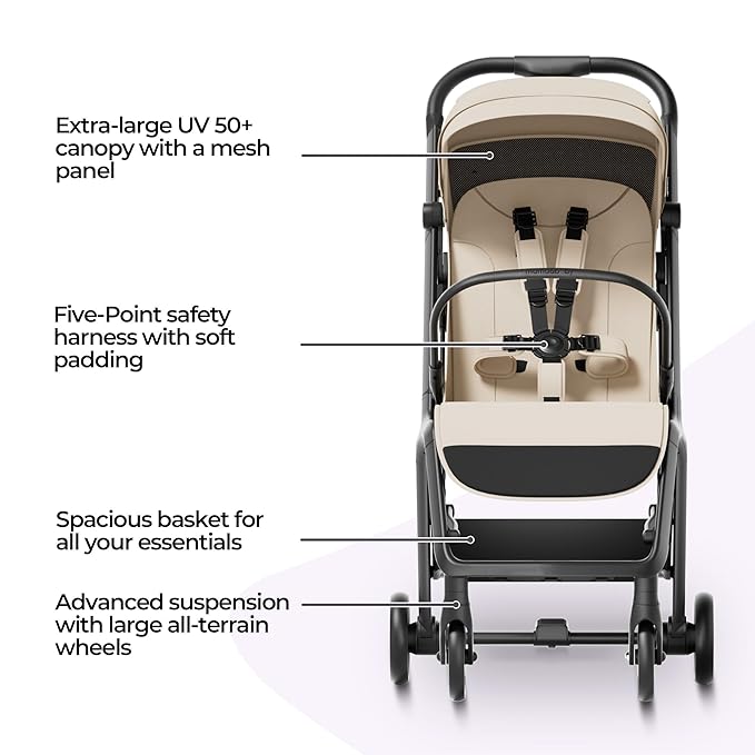 MAMA & BABY Packa Compact Travel Stroller – Lightweight, One-Hand Auto Folding, Portable & Lie-Flat Baby Stroller, Newborns and Toddlers Stroller with UPF 50+ Canopy & Mesh Ventilation