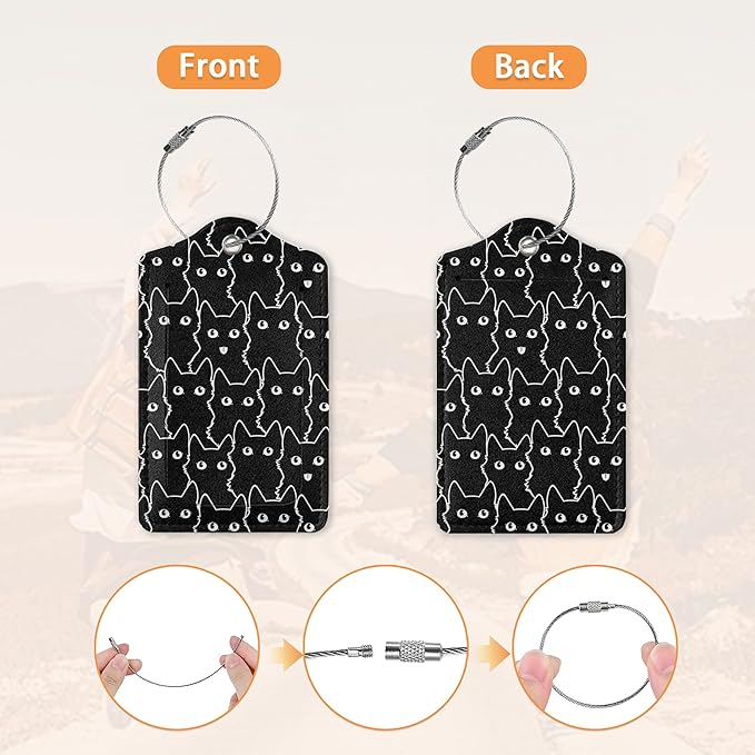 2 Pcs Luggage Tags for Suitcase,Cute Cat Luggage Tag Name Id Labels with Privacy Cover for Travel Backpack Women Men
