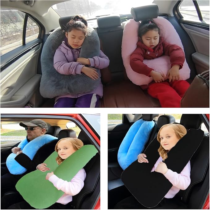 Travel Pillow Car Pillow Kid Car Sleeping The Sleeping Aid for Adults and Kids on Road Trips Sponge Kids Travel Pillow Provides Body and Head Support Sage Green
