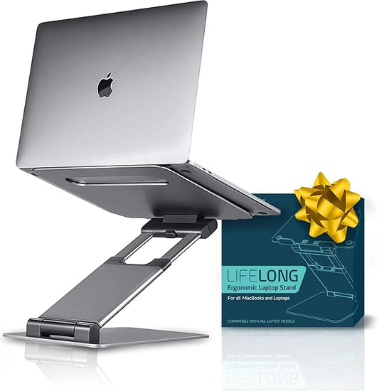 Lifelong Ergonomic Adjustable Laptop Stand for Desk - Height Up to 20" Portable Computer Laptop Riser Holder, Fits All MacBook Air & 10 15 17 Inches Laptops, Back to School Gift for Men & Women