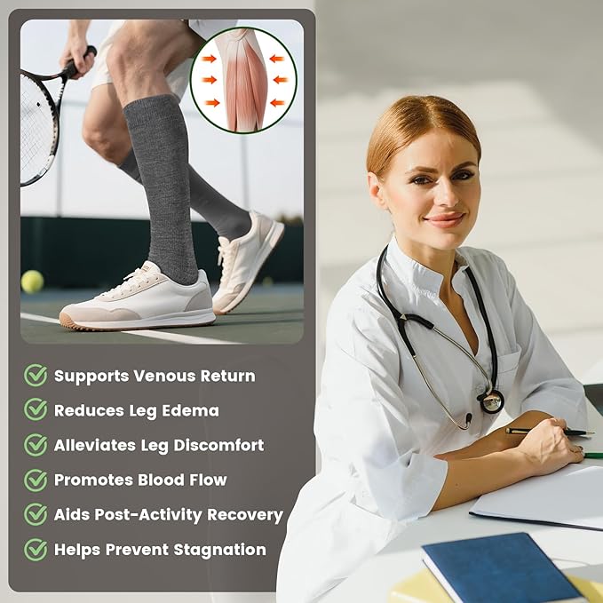 LEVSOX Merino Wool Compression Socks for Women & Men 20-30 mmHg Knee High Graduated Support Socks for Nurses Pregnancy Travel