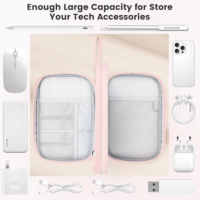 Skycase Tech Pouch - Lightweight Electronics Organizer Travel Case, Double Layers Travel Cable Organizer, All-in-One Storage Bag for Charger, Cord, Phone, Flash Drive, Accessories
