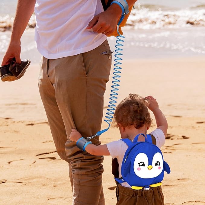 Accmor Toddler Harness Backpack Leash, Cute Penguin Kid Backpacks with Anti Lost Wrist Link, Mini Child Backpack Harness Leashes Walking Wristband Rope Travel Bag Harness Rein for Baby Girls (Blue)