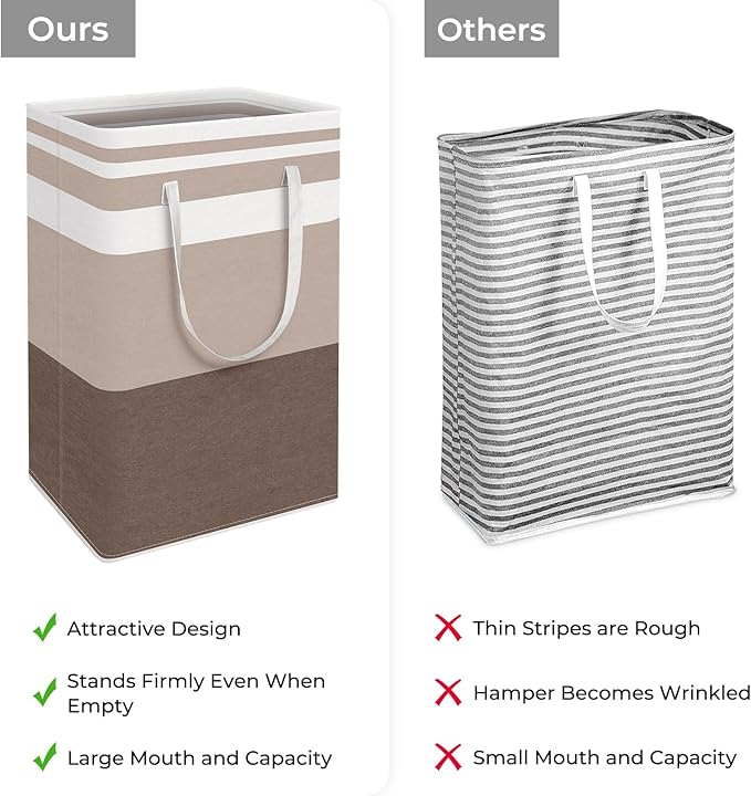 HomeHacks 2-Pack Large Laundry Basket, Waterproof, Freestanding Laundry Hamper, Collapsible Tall Clothes Hamper with Extended Handles for Clothes Toys in the Dorm and Family (Brown, 88L)