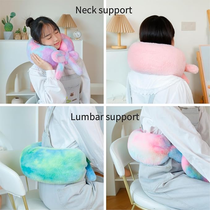 Travel Pillow Multifunctional Airplane Travel Neck Pillow Provides Neck and Lumbar Support During Travel Airplane Pillow Pink