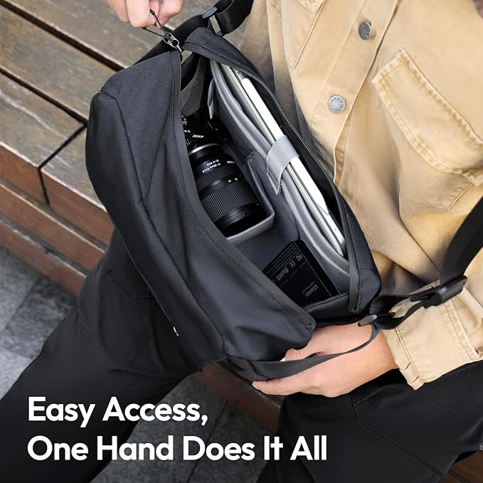ULANZI BP11 8L Camera Sling Bag with Tripod Holder for Men Women, Lightweight Splash-proof DSLR/Mirrorless Anti-Theft Crossbody Bag for Travel Hiking Photography Customizable Front Pocket Camera Bag