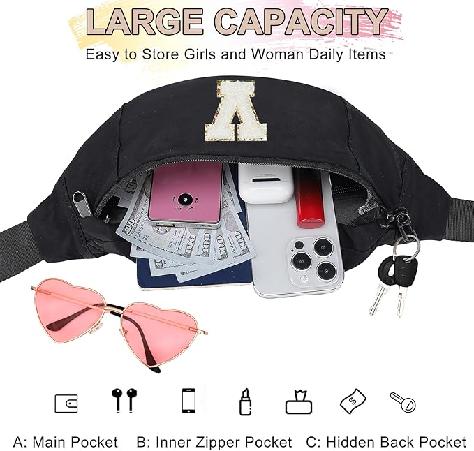 MAXTOP Large Crossbody Fanny Pack with 4-Zipper Pockets,Gifts for Enjoy Sports Festival Workout Traveling Running Casual Hands-Free Wallets Waist Pack Phone Bag Carrying All Phones