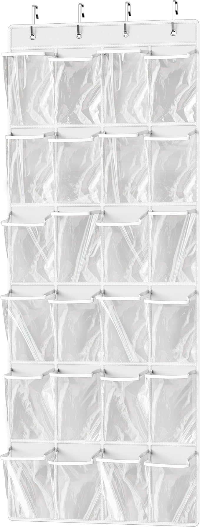 Simple Houseware 24 Pockets Large Clear Pockets Over The Door Hanging Shoe Organizer, White (56" x 22.5")
