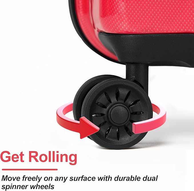 3 Piece Luggage Set, PC+ABS Lightweight Suitcase Sets with Spinner Wheels, Hardshell Luggage Sets with TSA Lock Red (20/24/28)