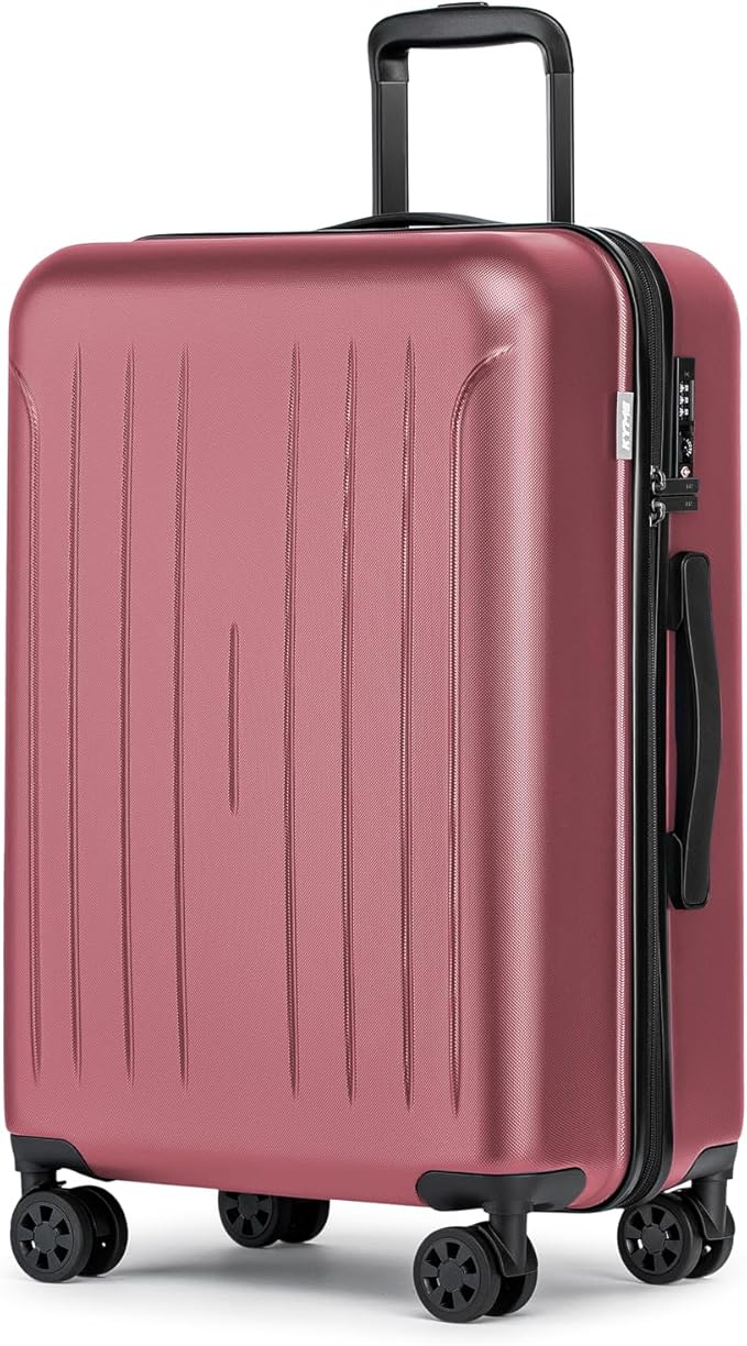 KYME Suitcase Hardshell With Double Spinner Wheels, PC+ABS TSA Lock Travel Luggage (Berry Red, 24" Checked)