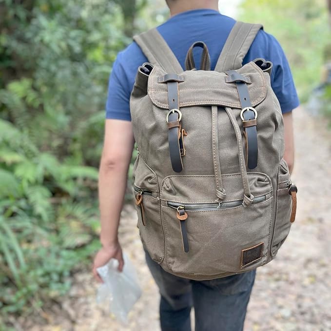 AUGUR High Capacity Canvas Vintage Backpack - for School College Hiking Travel 12-17" Laptop