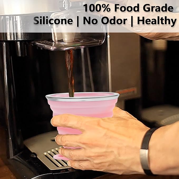 Litoexpe 2 Pack Silicone Collapsible Travel Cup Portable Folding Camping Cup Sets with Lids, Pink & Purple, Capacity 9.22oz (270ml)