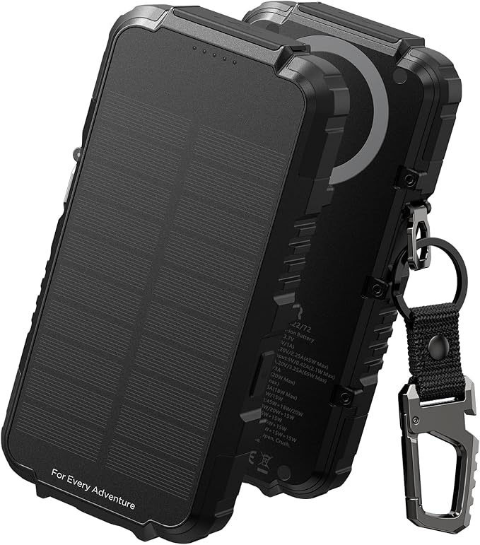 Dexnor Solar Charger Power Bank 27,000mAh, 65W PD3.0 & QC3.0 Fast Charging Powerbank External Battery Pack Portable Wireless Chargers with Flashlight and Carabiner, Compatible with MagSafe & Qi