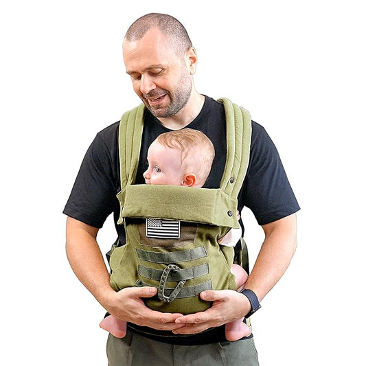 Baby Carrier, Lumbar Support Infant Carrier (0-36M, 8-33 lbs) with Foldable Headrest Carabiners for Big and Tall Parents, Men, Women (Green)