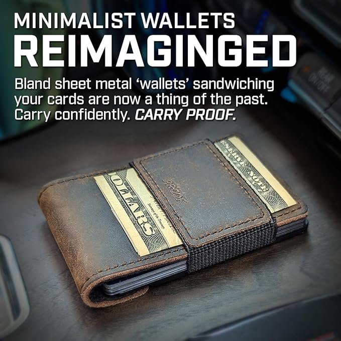 PROOF Wallet | Slim Minimalist Wallets for Men | Leather & Metal | RFID Wallet | Front/Back Pocket | Gift Box | Veteran Owned