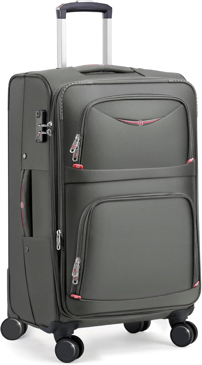 Softside Expandable Luggage with 4 Spinner Wheels, Durable Checked-Luggage Suicase (Gray, 25-Inch)