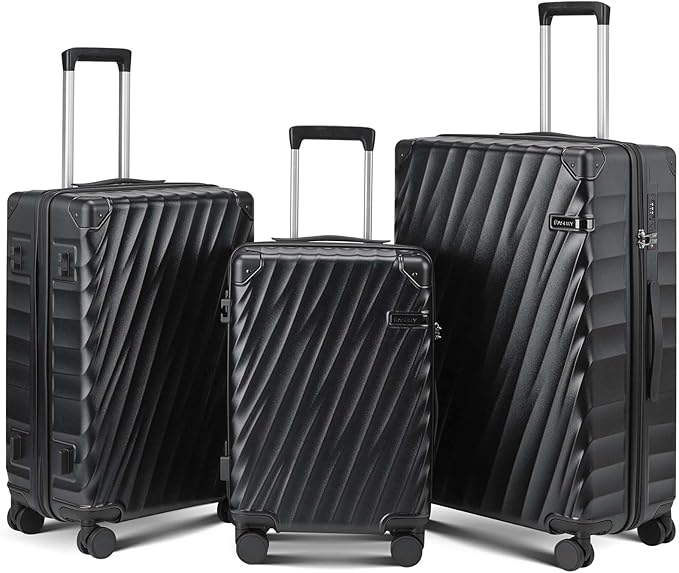 Luggage sets 3 piece with Spinner Wheels, PC Hard Shell Travel Luggage, Carry On suitcase with TSA Lock,YKK Zippers,Charcoal Metallic (Black, 3 Piece Sets(20/24/28))