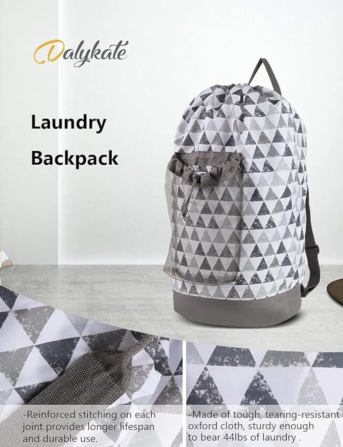 Dalykate Backpack Laundry Bag, Laundry Backpack with Shoulder Straps and Mesh Pocket Durable Nylon Clothes Hamper Bag with Drawstring Closure for College, Travel, Laundromat, Apartment