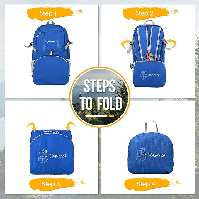 ZOMAKE Lightweight Packable Backpack 35L, Light Foldable Backpacks Water Resistant Collapsible Hiking Bag, Compact Folding Day Pack for Travel Camping(Dark Blue)