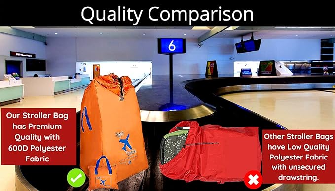 Alnoor USA Gate Check Bag for Single & Double Stroller Travel Bag for Air Plane | Extra Large & Ultra Durable - Includes Padded Shoulder Straps for Comfort & Durability With Pouch – Bonus E-Book