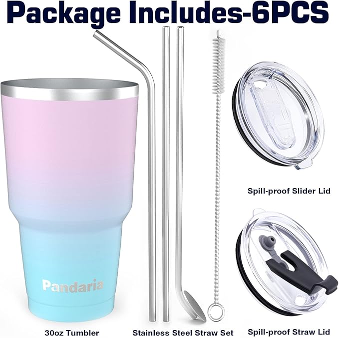 30 oz Leak Proof Tumbler with Straw, Stainless Steel Vacuum Insulated Tumbler with Straw, Durable & Dishwasher Safe, Ideal for Car, Camping, Hiking, Outdoor (Mermaid)