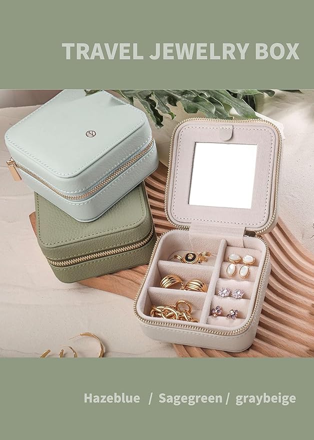 S.Leaf Travel Jewelry Organizer Travel Jewelry Boxes for Women Small Jewelry Travel Case Box Portable Travel Jewelry Case Travel Case Mini Jewelry (03_Lychee_Heart)