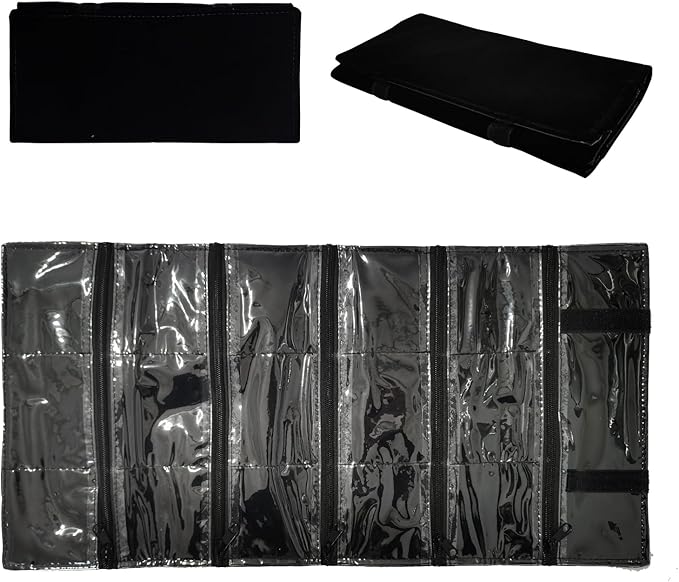 Travel Jewelry Roll Bag Portable Organizer Pouch With Grids&PVC Cover Storage Bags for Necklace, Bracelet, Bracelet,Ring, Badge, Pendant
